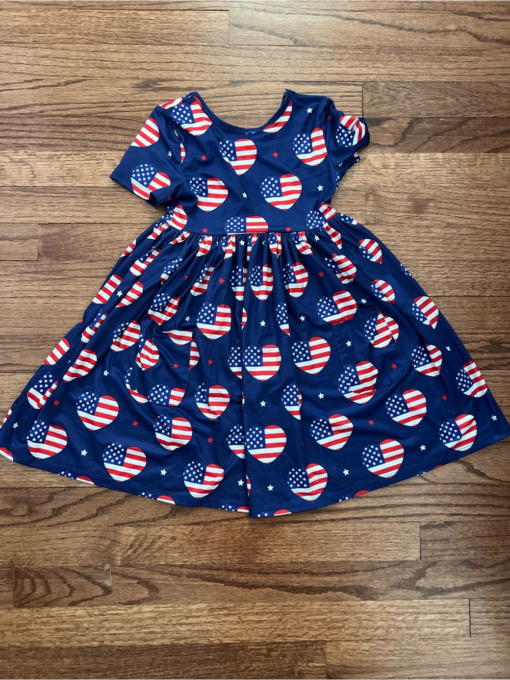 Mila & Rose Girls 5-6 Navy Patriotic Heart Print Twirl Dress with Pockets